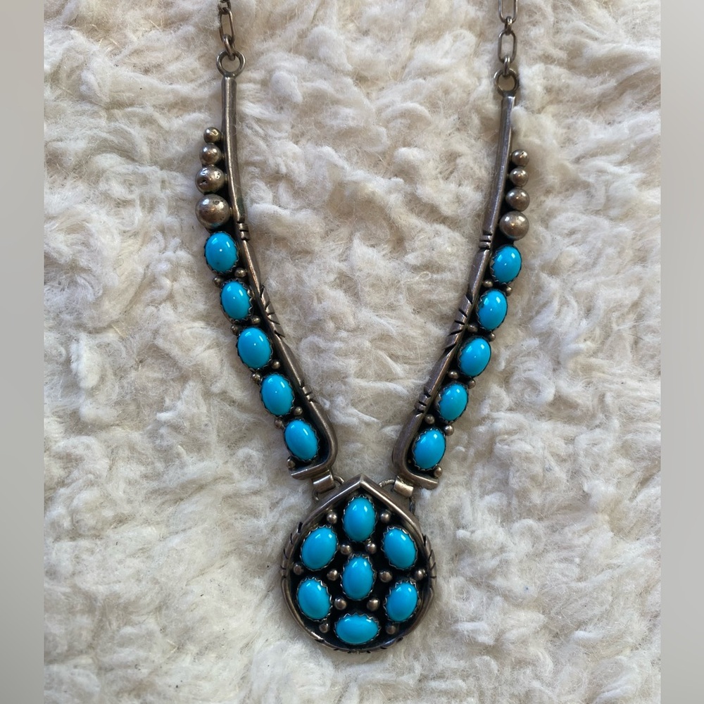 Vintage Turquoise Sterling Silver Patrick Yazzie Western Boho Necklace - Picture 3 of 7